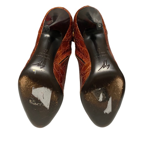 Giuseppe Zanotti Women's Croc Embossed Leather Heeled Ankle Boots Mob Wife Luxe - Picture 5 of 9